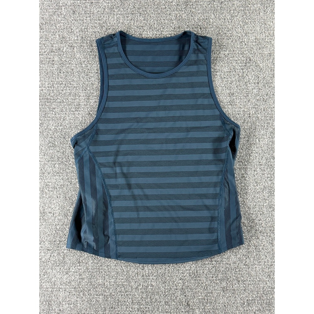 Lululemon Mesh Stripe Training Tank Top Teal Blue Sleeveless Running Yoga Sz 6